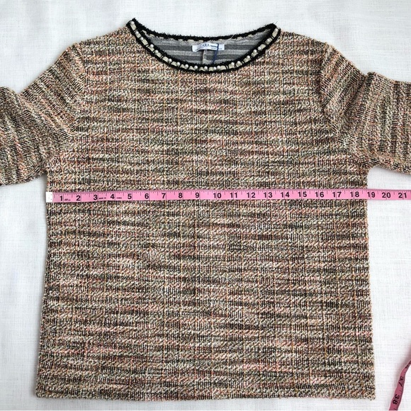 ZARA Boucle Tweed Pearl Trim Top | Tan, White, Pink | Size M/L - Picture 11 of 12